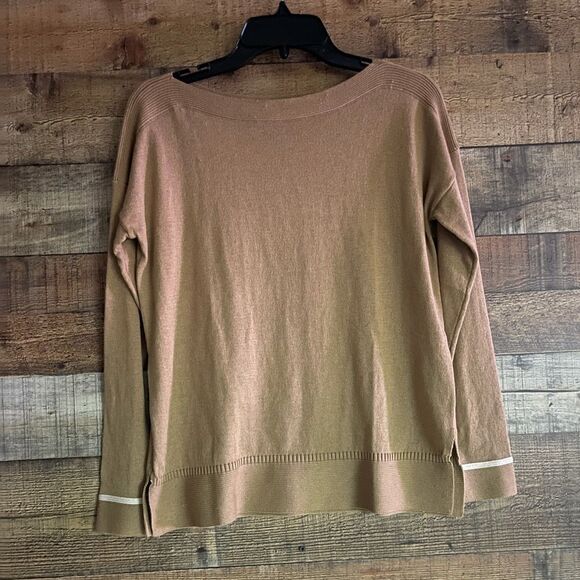Joules Vivianna slash neck long sleeve tan white sweater, open tail size 4 New‎ - Picture 1 of 11